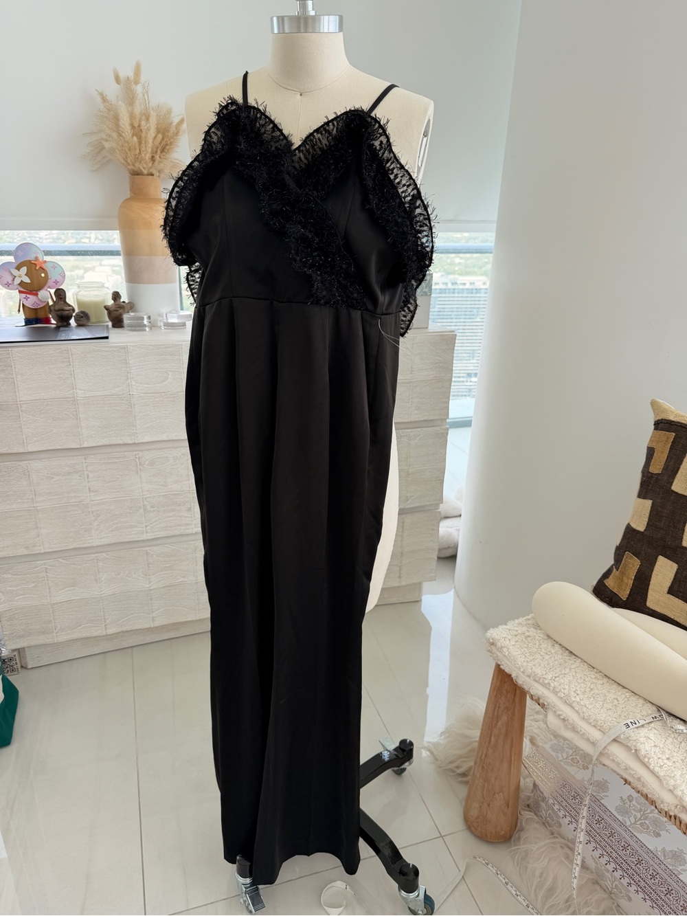 Roman chic Black Lace-Trim Wide Leg Jumpsuit
